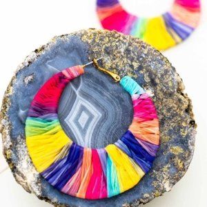 Tie Dye Raffia Woven Hoop Earrings